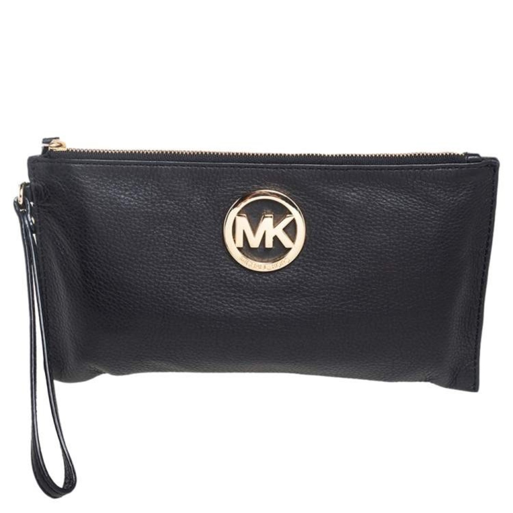 Michael Kors Black Leather Jet Set Wristlet Pouch